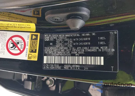 2019 Toyota Highlander Le z USA, uszkodzony, nr VIN 5TDZARFH6KS045045